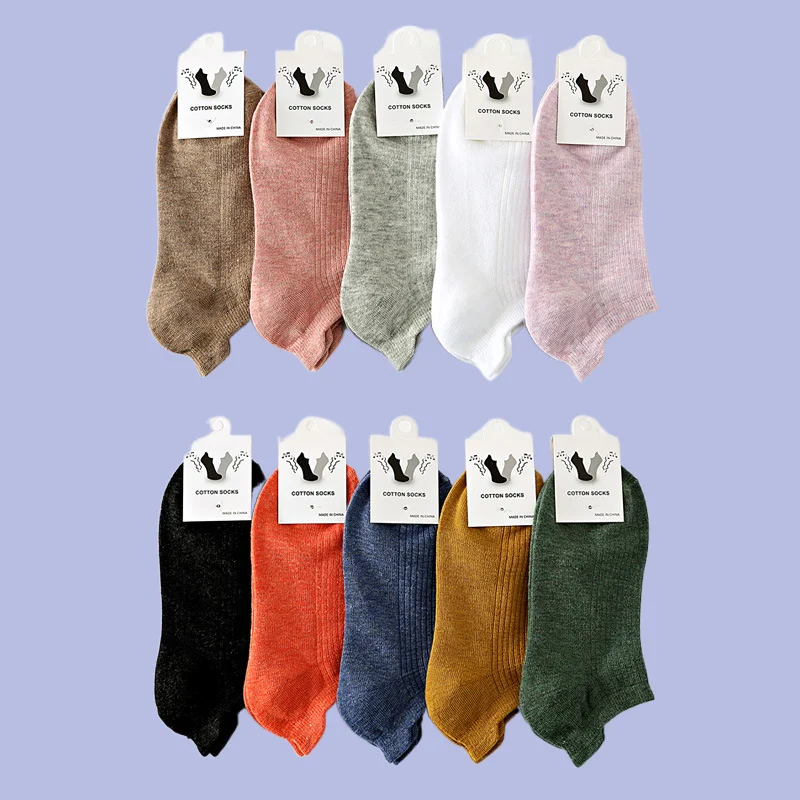 

5/10 Pairs Solid Color Cotton Socks Heel Anti-friction Anti-heel Falling Socks Vertical Striped Ear Women's Socks