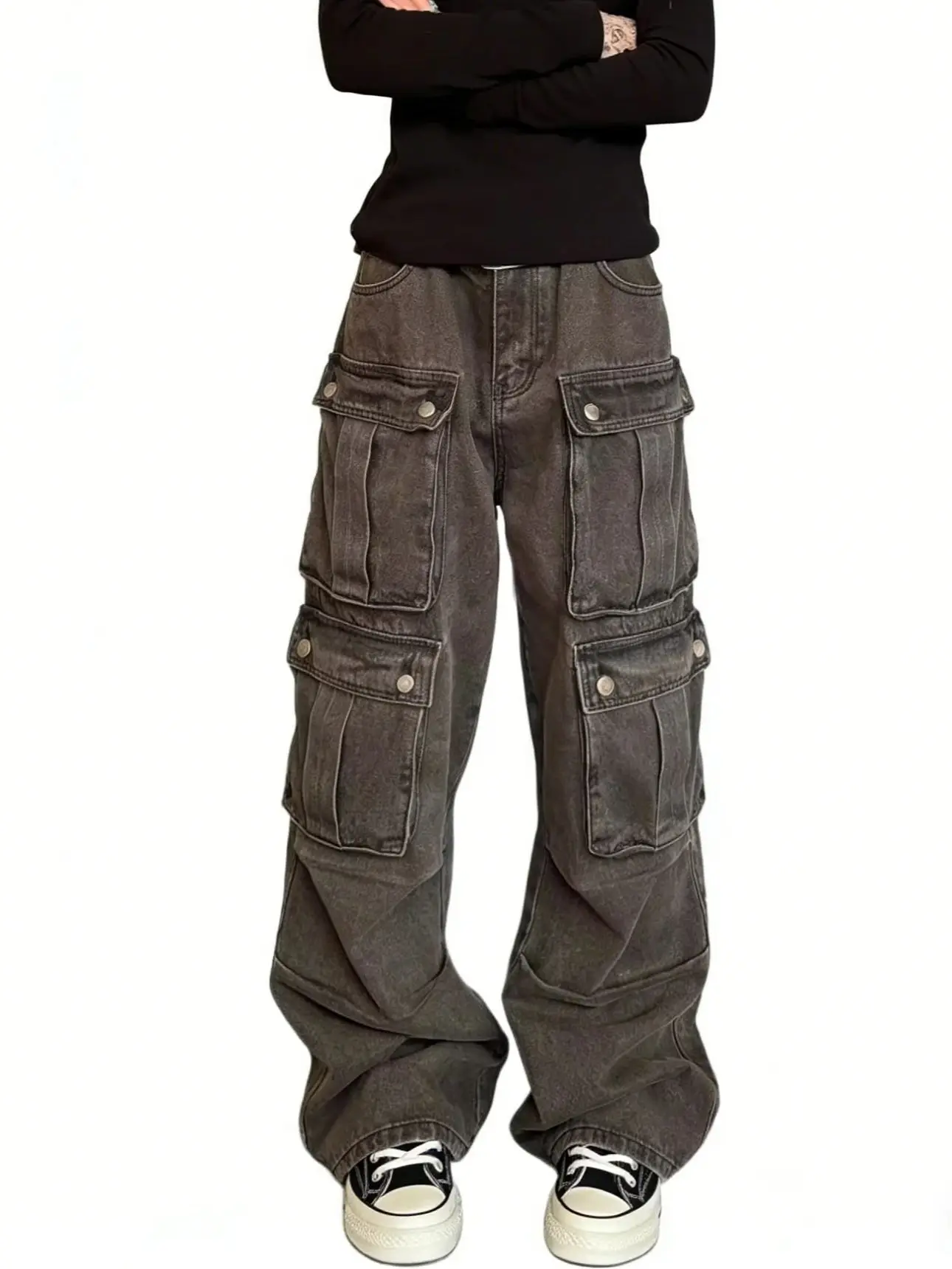 Women Y2k Cargo Jeans Baggy Harajuku Aesthetic Denim Trousers High Waist Jean Pants Vintage Japanese 2000s Style Trashy Clothes