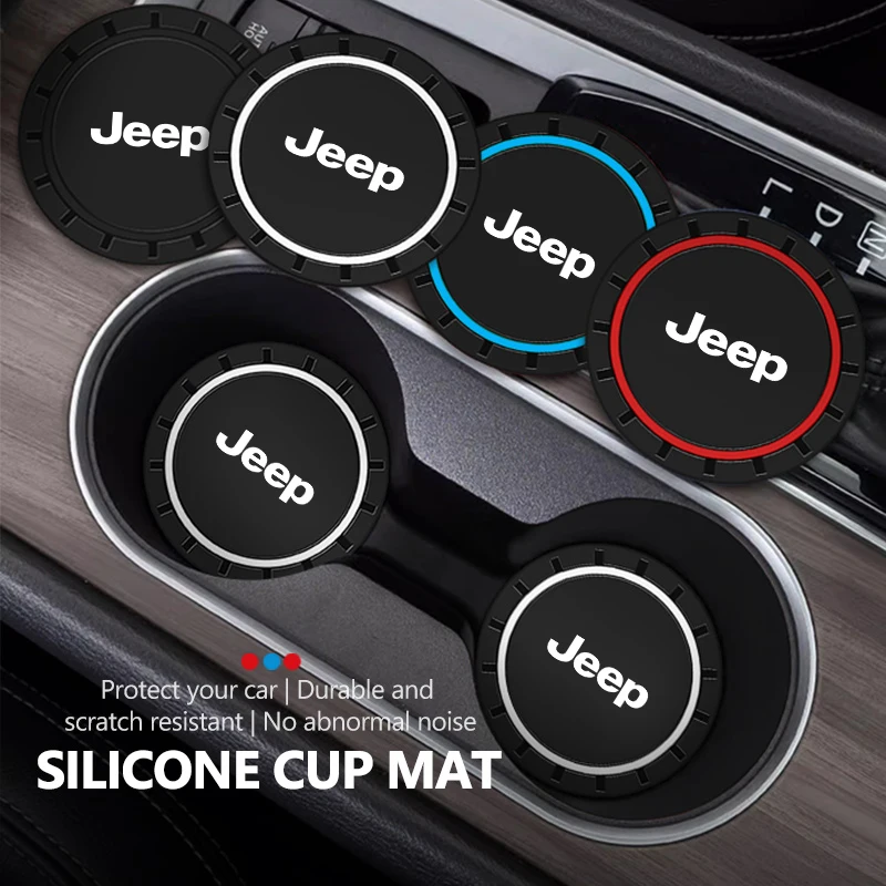 Alfombrilla Impermeable Antideslizante para Portavasos de Coche Jeep, Accesorios Interiores para Grand Cherokee, Patriot, Renegade, Compass, Wrangler