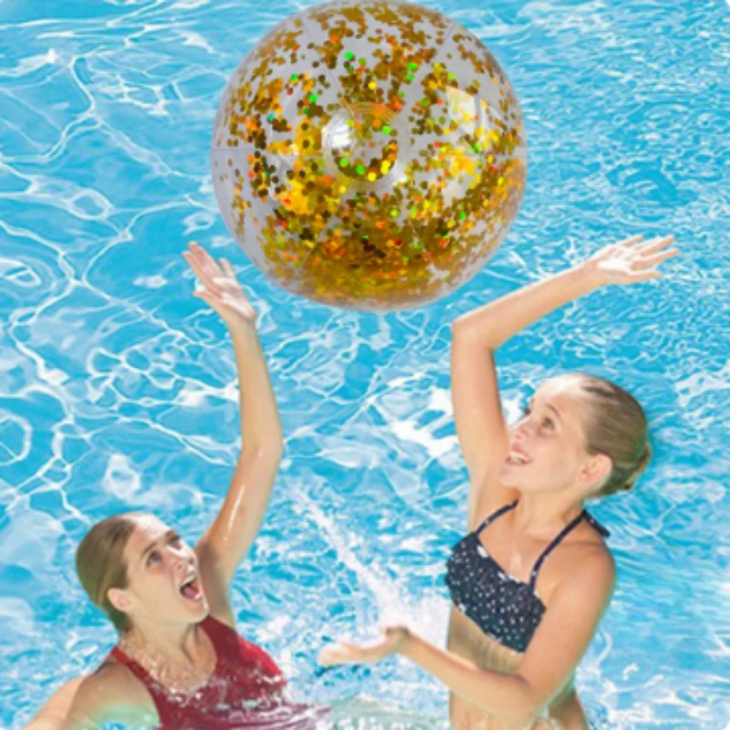 Aufblasbare Glitzer Strand ball PVC Schwimmbad Bälle bunte Strand bälle Sommer Wasserball für Schwimmbad Strand Spielzeug