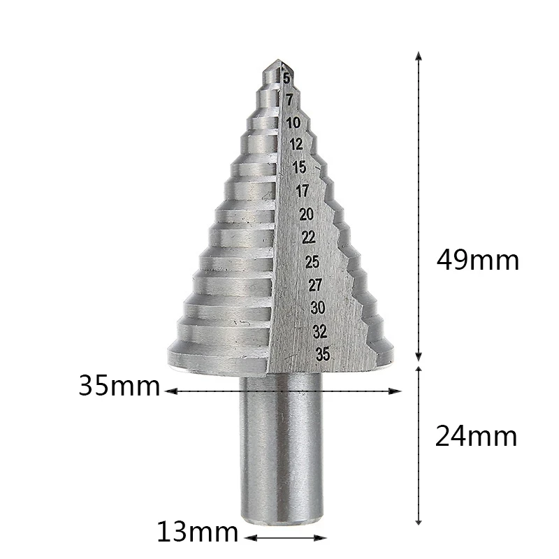 5-35Mm "HSS 13 Bước Nón Bước Mũi Thang Máy Khoan Tròn Chuôi Thẳng Sáo Mũi Khoan Gỗ kim Loại Gỗ Dụng Cụ Cắt