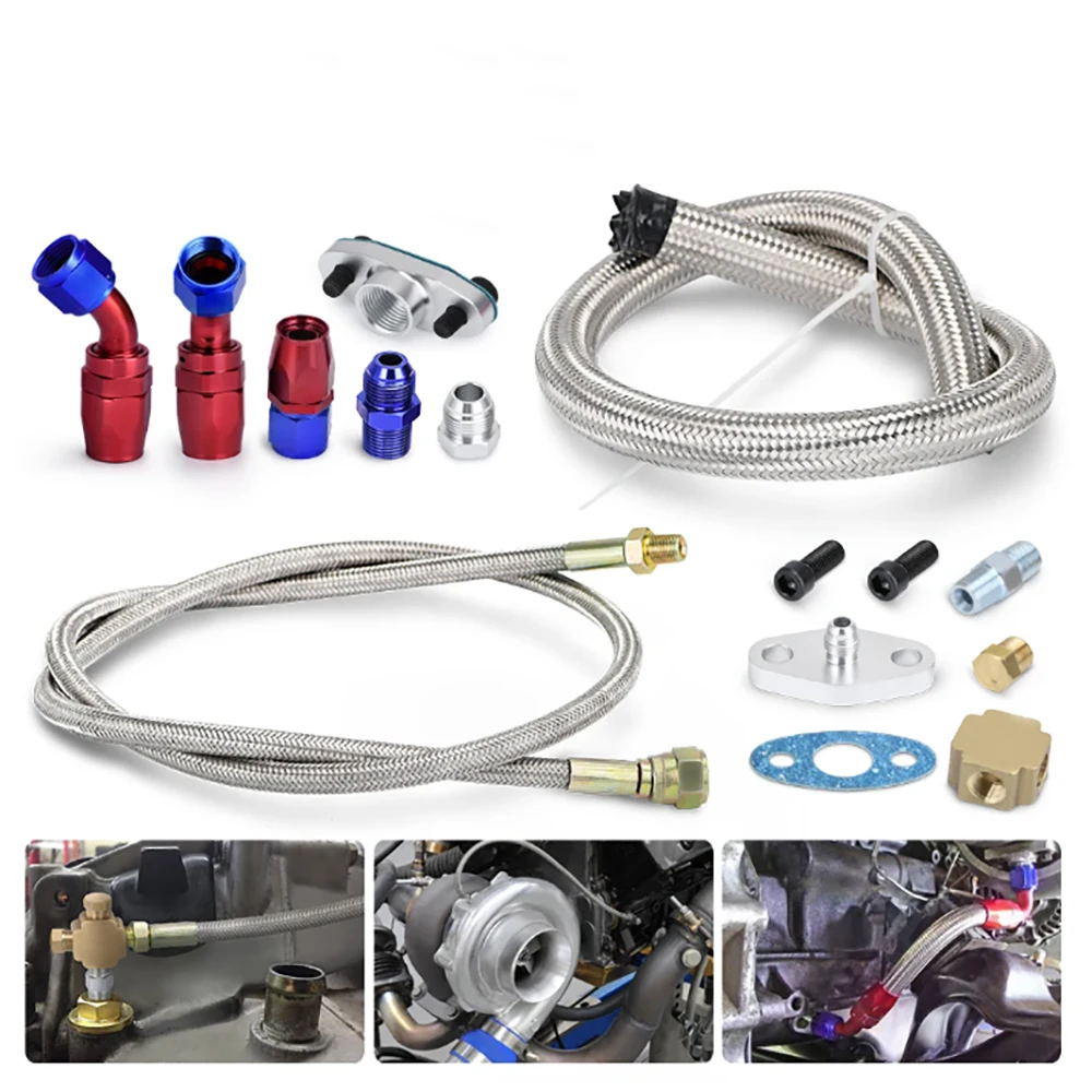 Imagem -05 - Universal Turbo Charger Oil Feed Line Return Oil Drain Pipe Kit Completo para t3 t4 t3 t4 T70 T66 T04e An10