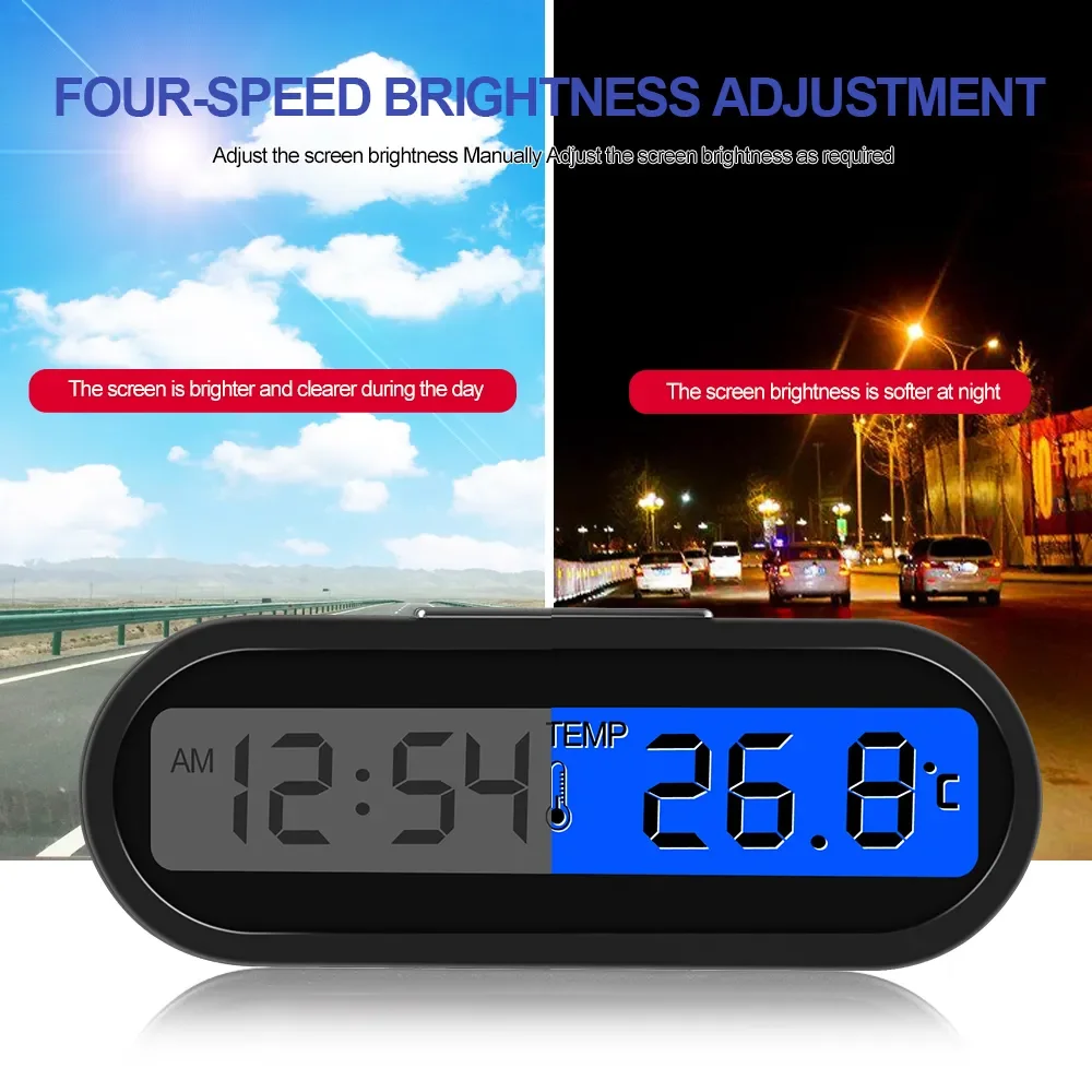 Car Clock Luminous LCD Backlight Digital Display Car Clock Digital Thermometer Time Watch 2-in-1 Car Styling Accessories