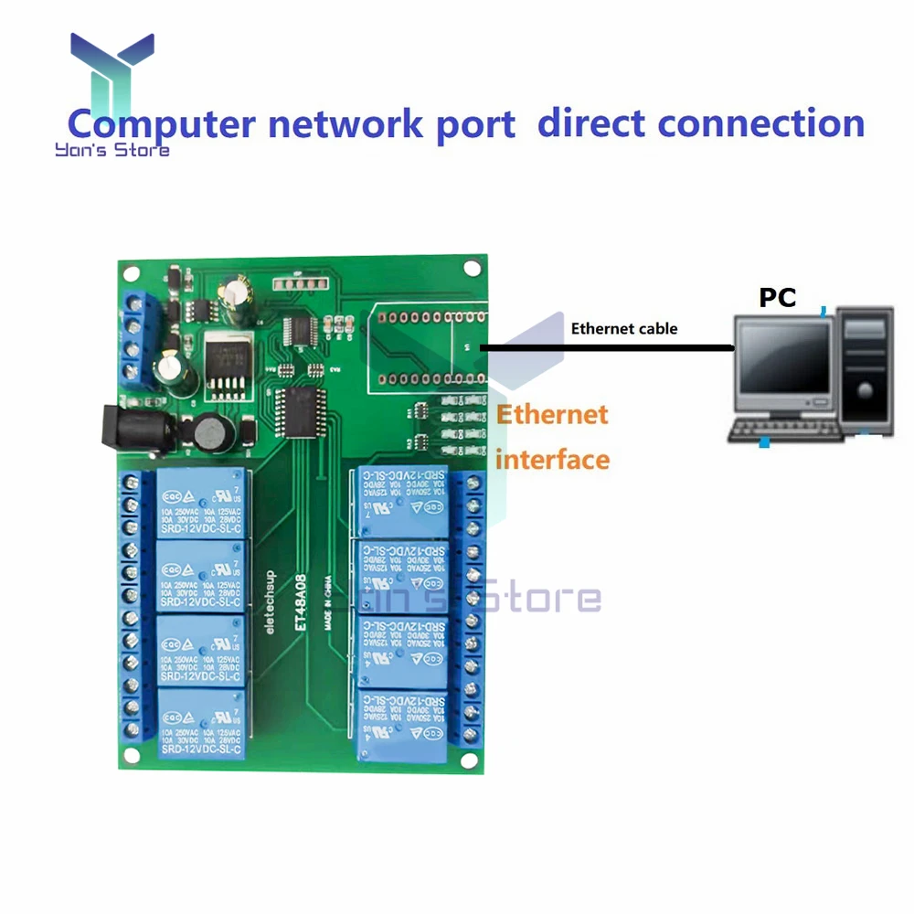 DC 12V 8 Channel Ethernet Relay Network Switch Modbus TCP UDP Web HTTP RS485 Timer Module ET48A08