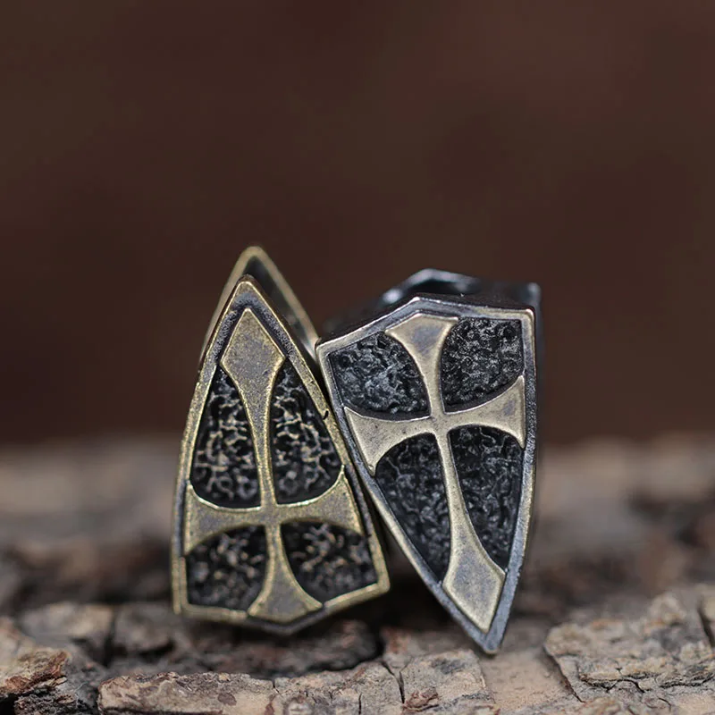 Tarcza krzyżowa mosiężne koraliki do noża EDC DIY Paracord tkane akcesoria do bransoletek narzędzie survivalowe latarki smycze wisiorki