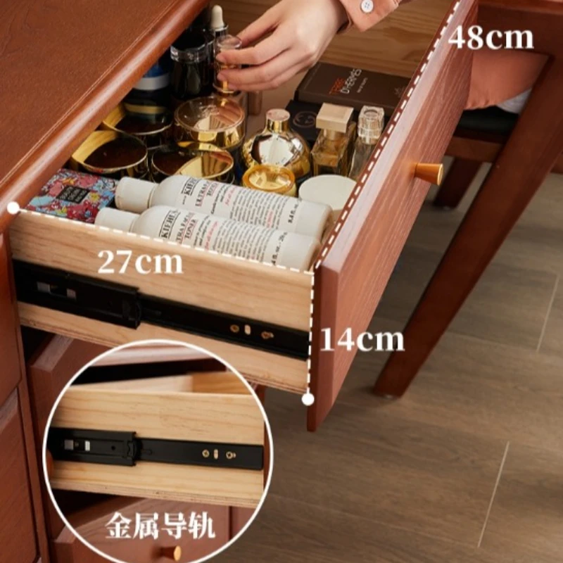 Brown Drawers Storage Makeup Vanity Table With Mirror Lights Wood Bedroom Dressers Dressing Table Modern Stool Home Furniture