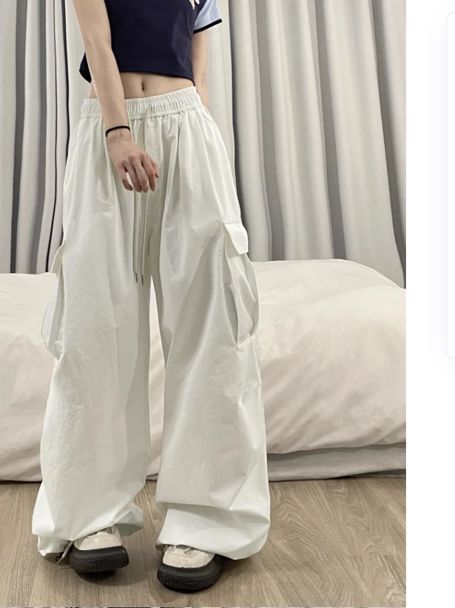 American High Street Retro Hiphop Black Workwear Pants Women's Cuffed Casual Pants Slimming Trendy Brand Polyester Fiber