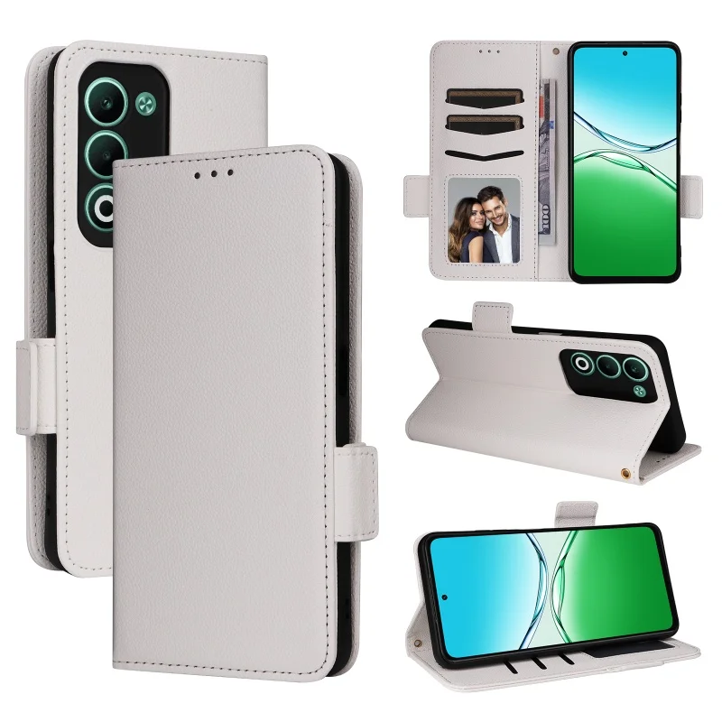 For  OPPO A5/A5M 5G 2025 CPH2735 luxury smooth side buckle wallet magnetic case mobile phone litchi pattern flip protective case - náhled 6