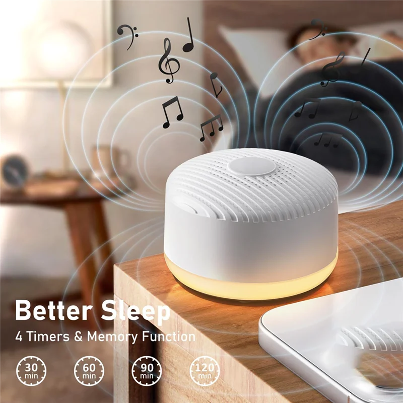 ABKN-Portable Sound Machine, White Noise Sound Machine For Baby Adults With 12 Sound And Night Light, Sound Machine