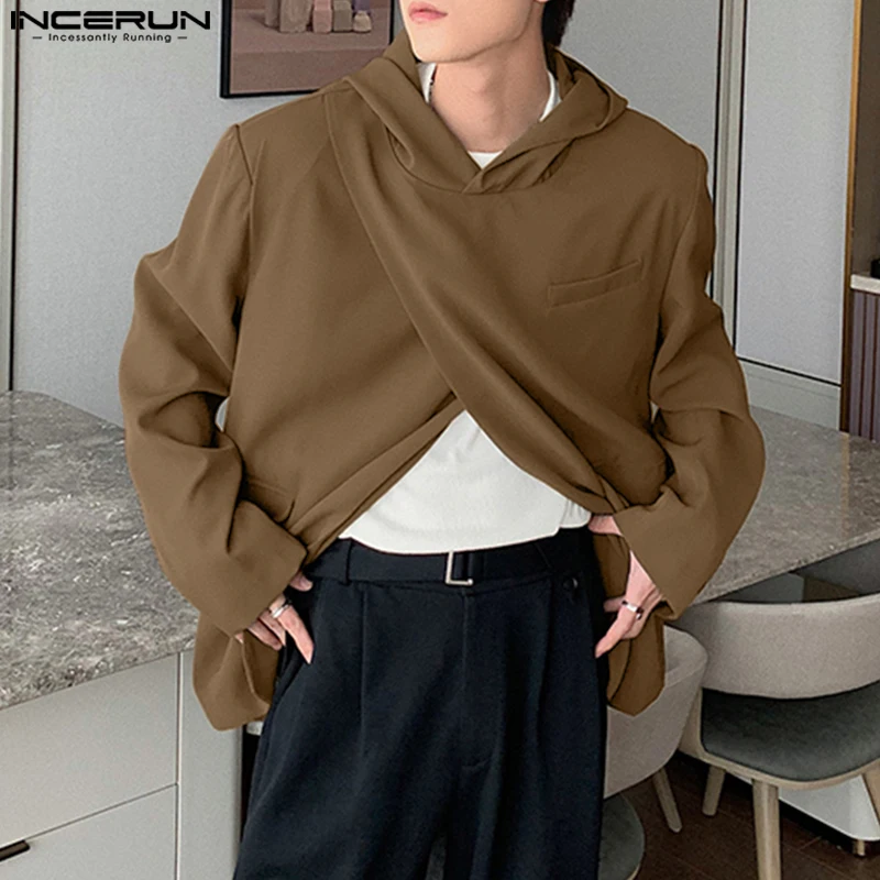 

INCERUN Men Blazer Solid Color Hooded Loose Long Sleeve Casual Suits Men Streetwear 2025 Fashion Leisure Male Coats S-5XL
