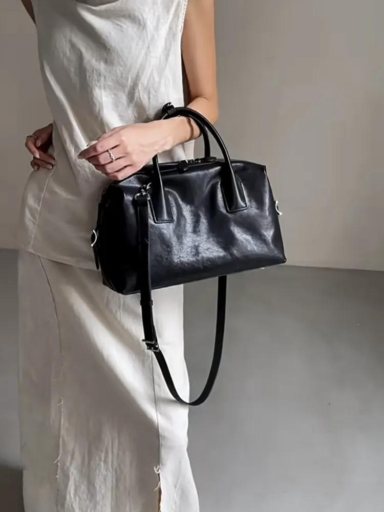 Black Fashion Simple Genuine Leather Women Tote Bag\\Handbag Real Leather Lady Shoulder Commuter Crossbody Bag Big