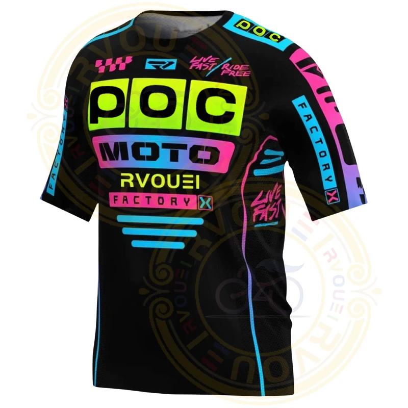 RVOUEI POC Off road Motorcycle Race Short sleeved Shirt Mountain Shirt MX Boys Motorcycle Clothing MTB Short T-shirt MTB Shirt