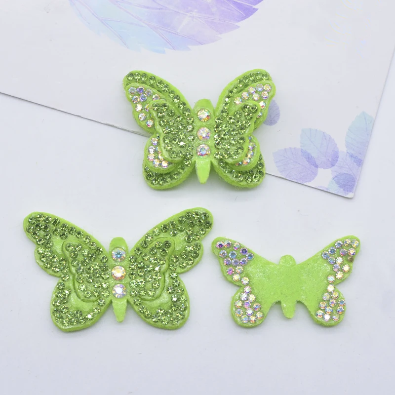 12Pcs 40mm Colorful 2 Size Butterfly Set for Bag Clothing Applique Rhinestone Stick-on Hairband Garment Accessories Patch