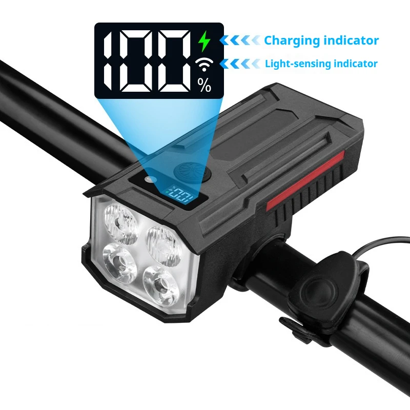 مستشعر الضوء LED للدراجة الأمامية مصباح يدوي آمن للطاقة الشمسية/Type-C شحن ضوء أمامي للدراجة الجبلية لركوب الدراجات الليلية في الهواء الطلق