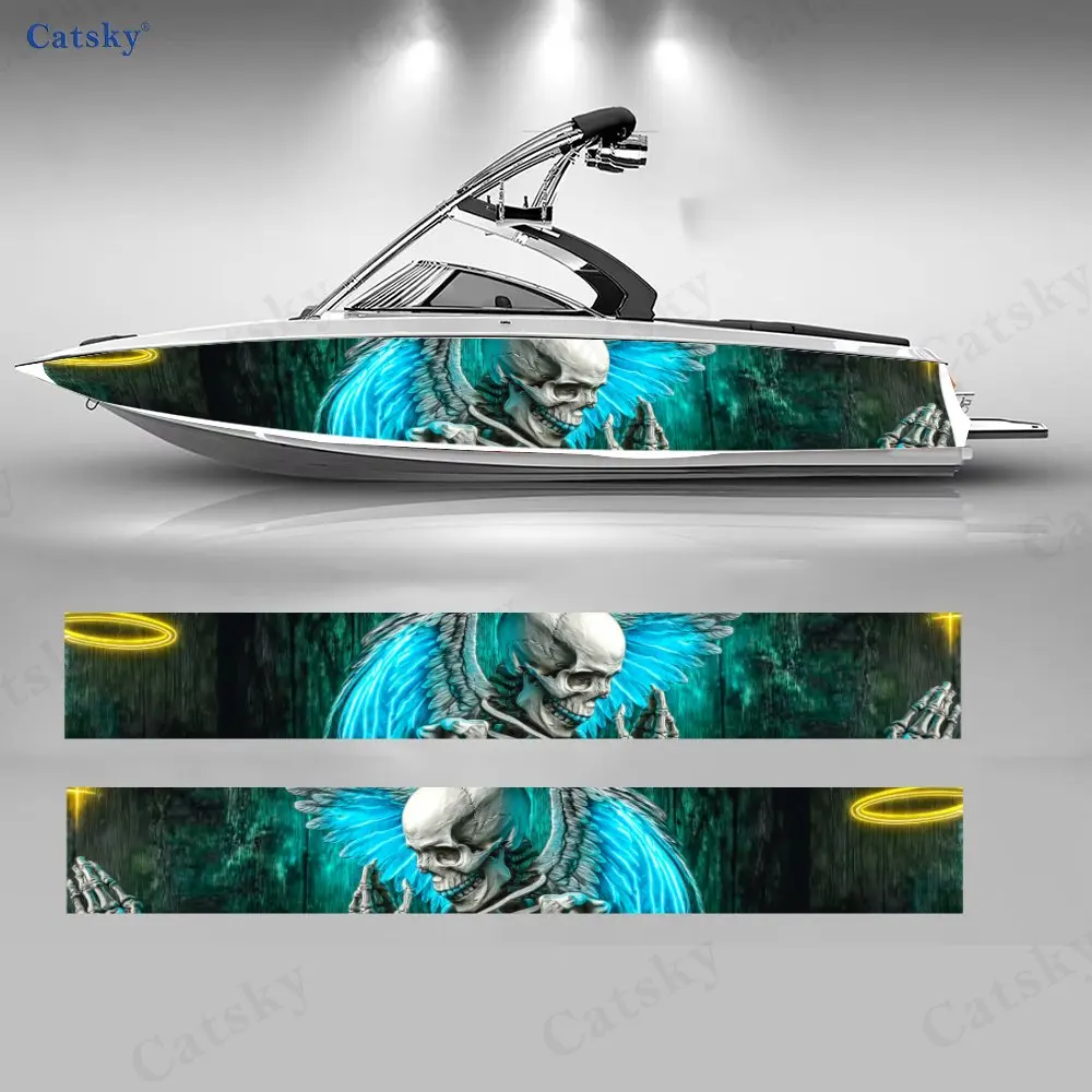 

Glow Blue Winged Praying Skull Mysterious Cool Boat Sticker Vinyl Ship Pontoon Deck Boat Fishing Decorative Pontoon Boats Decal