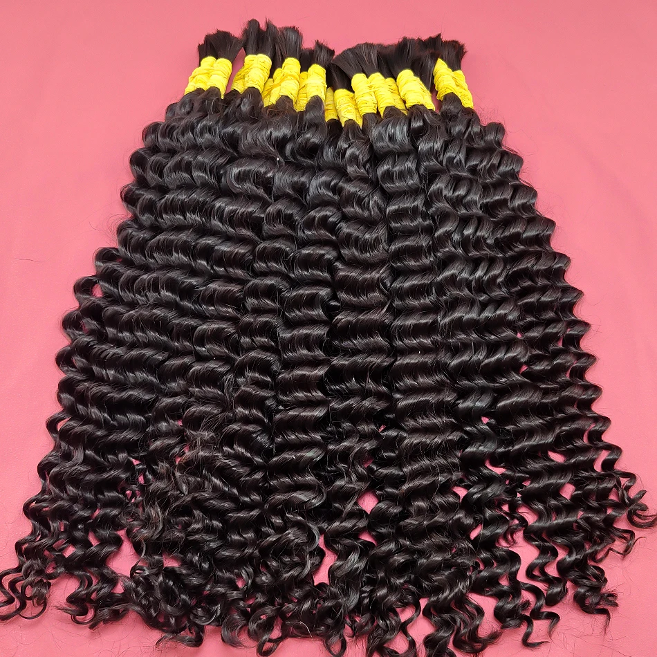 Deep Wave100% Human Braiding Hair for Boho Braids 16Inch 100G 10A Vietnamese Virgin Deep Curly Remy Bulk Real Hair for Braiding