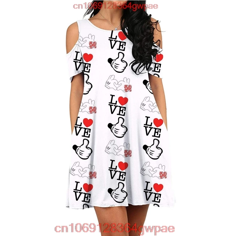 Disney Mickey Dress Women's Short Sleeve Dress Stitch Dress Disneyland Mickey And Friends Beach Dress Y2K