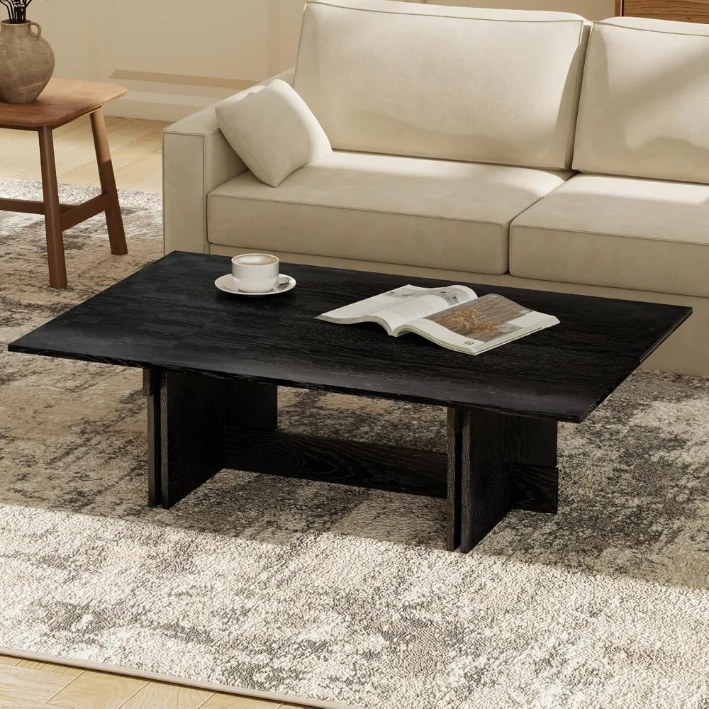 

47 Inch Modern Farmhouse Coffee Table, Large Rectangular Wood Center Table with Cross Base for Living Room, Rustic Industrial