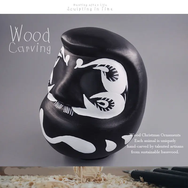 Solid Wood Handmade Ornaments Giant Black Bodhi Statue for Blessing Tumbler Shape Handicrafts Gifts for Boys and Girl