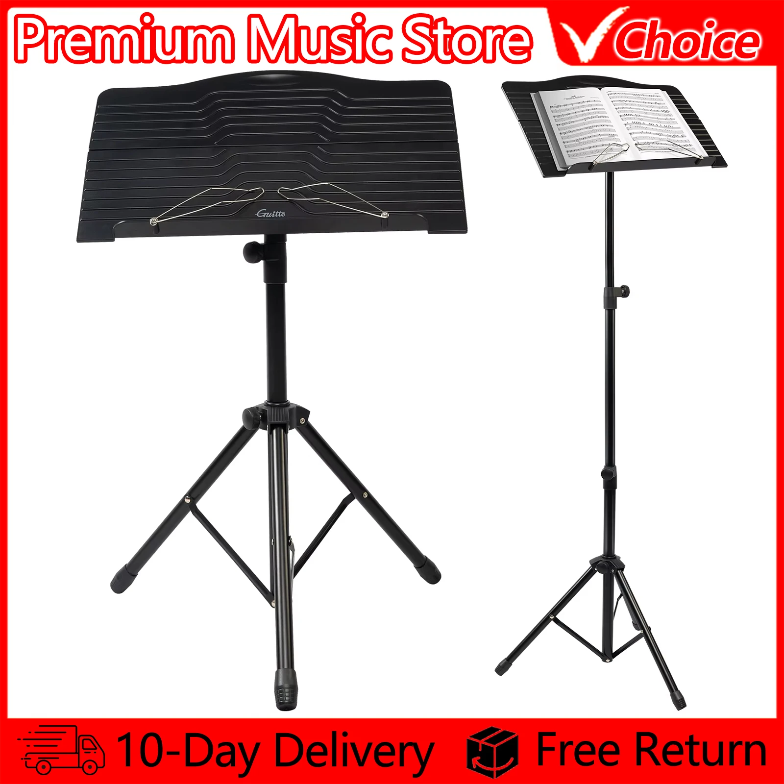 GUITTO Music Sheet Stand with Carrying Bag GSS-04 Sturdy Aluminum Alloy Folding Tripod Music Stands Holder Height Adjustable