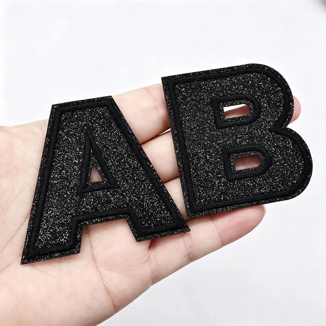 Glitter Embroidered Black Letters & Numbers Iron-on Patches Sans Serif Alphabet Arabic Numerals DIY Code & Name Thermo Appliques