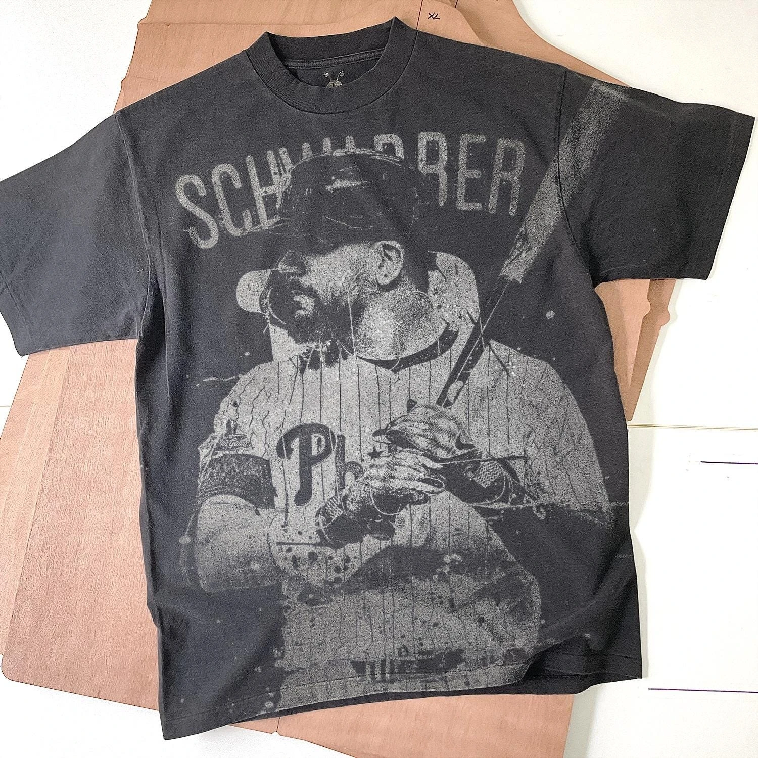 Kyle Schwarber Handmade Bleached T-Shirt: Vintage Cotton Unisex Tee