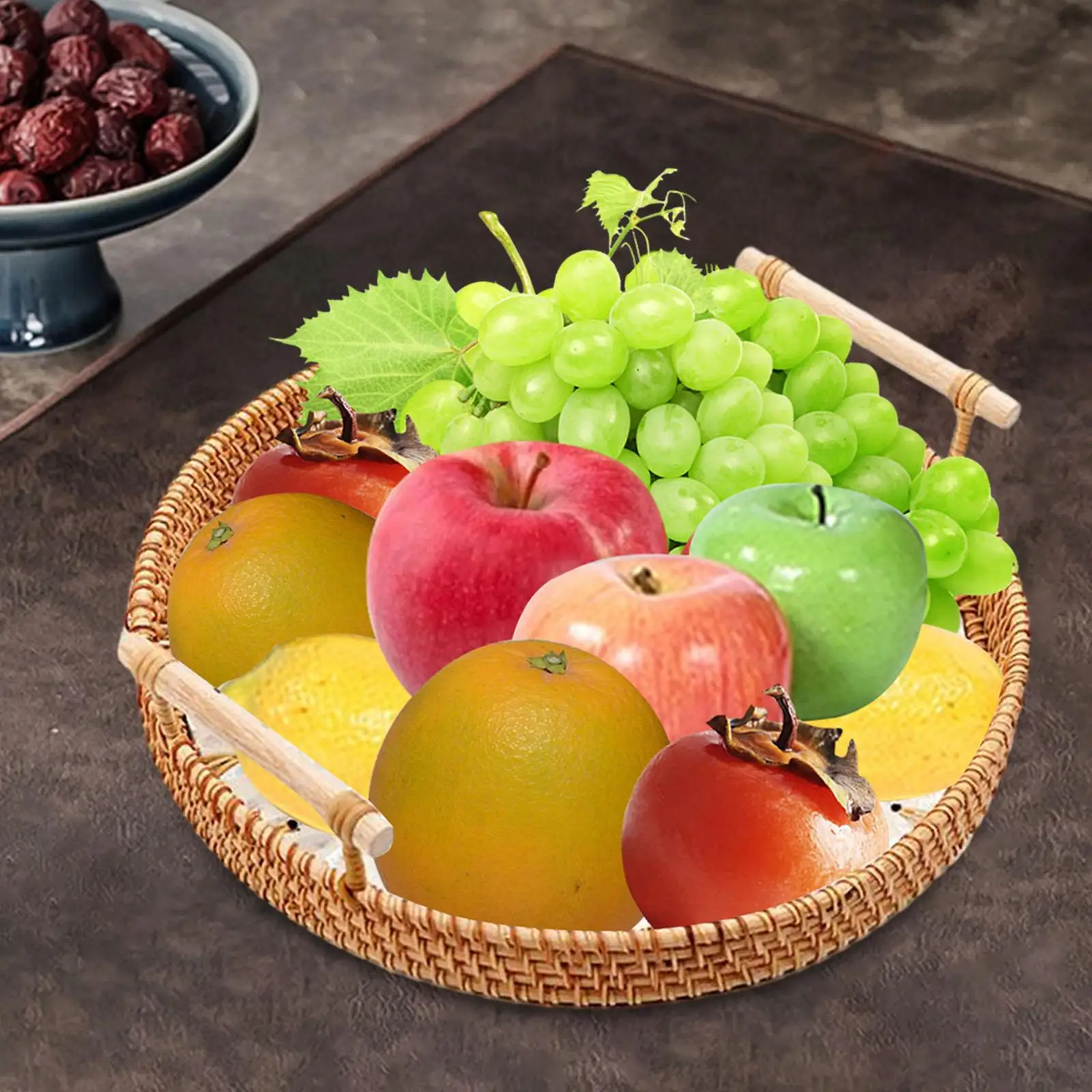 ถาดเสิร์ฟหวายถาดเก็บของตกแต่งสําหรับโต๊ะห้องนั่งเล่นร้านอาหาร