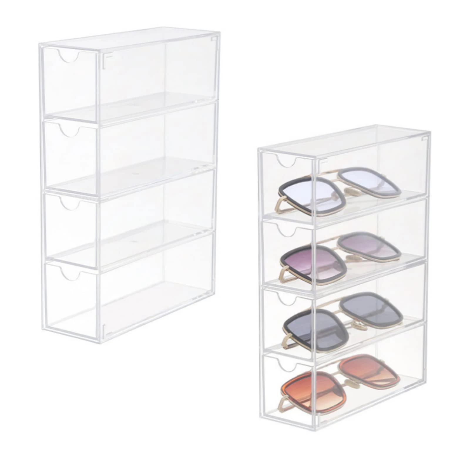 Clear Acrylic Sunglasses Organizer with 4 Lid Drawer Organizer Rectang Supplies for Bathroom,Dorm,Desk,Countertop,Office