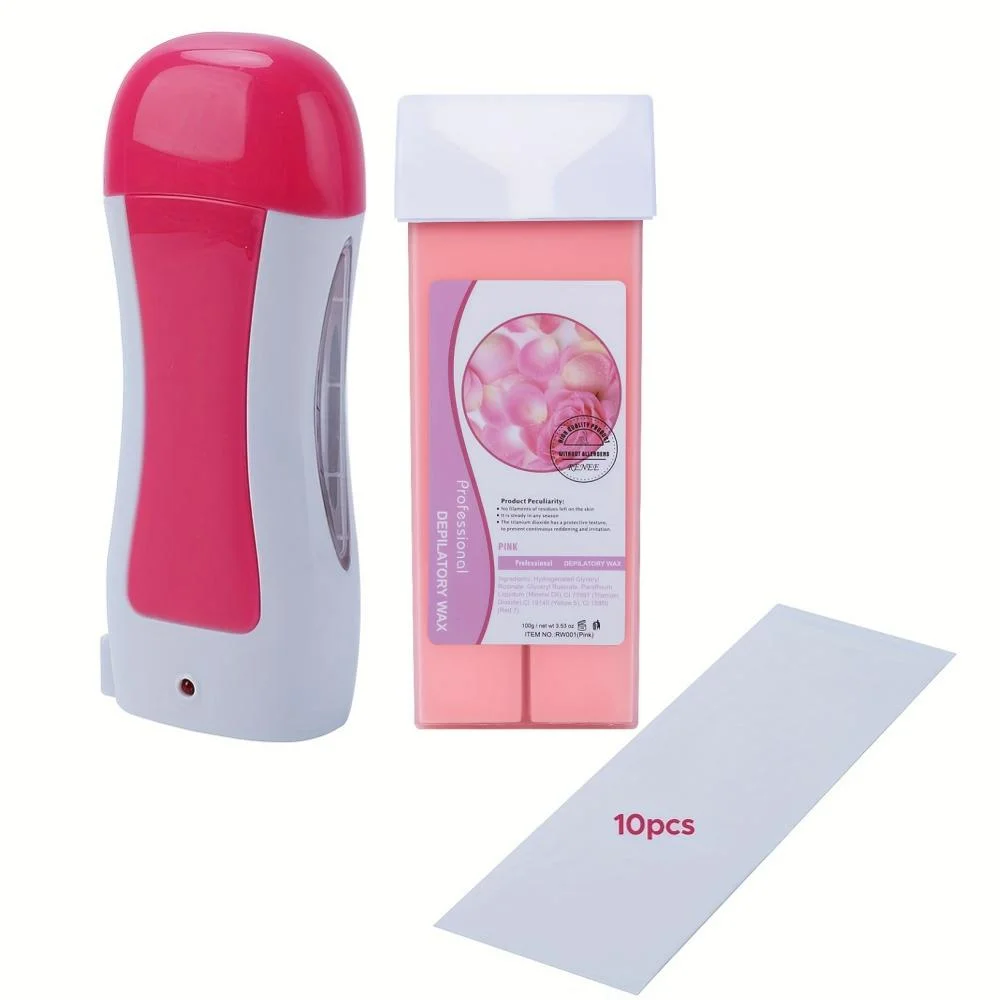 

US plug Hair Removal Wax Set Includes 1 Rose Soft Wax Box 10 Wax Strips and 1 Wax Melt Heater Unisex