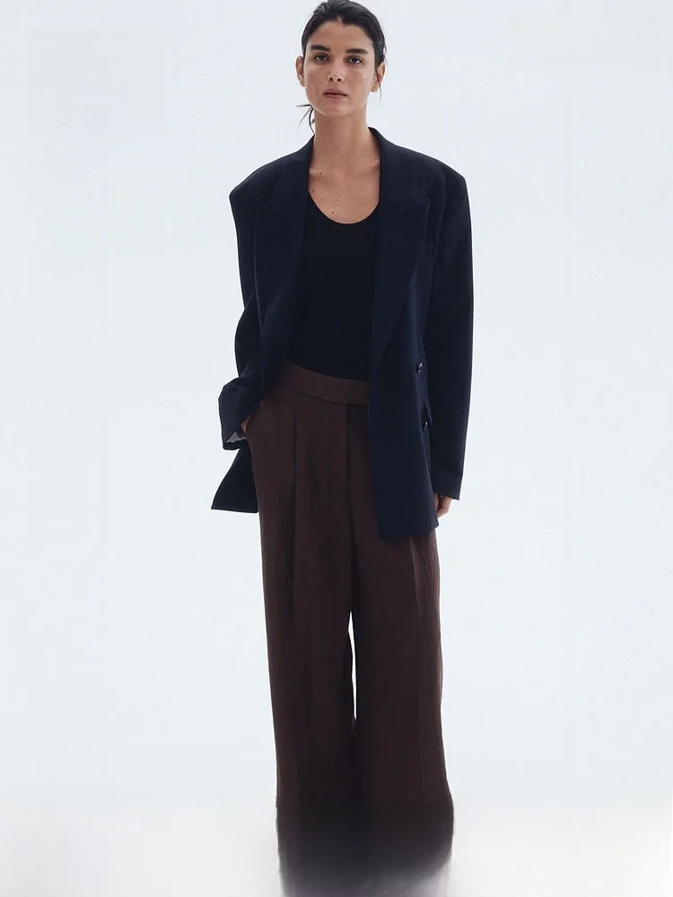 

Женские брюки H&M с широкими штанинами, весенние, классического кроя, модель 293732, со средней посадкой, из вискозы (5% нейлон), повседневные, элегантные