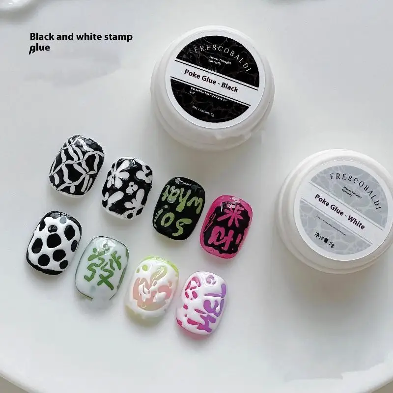 

Lace Hole Black White Nail Art Glue Bubble Ocean Wave Pattern Hollow Painting Art Gel With Primer Soak Off Varnish UV LED