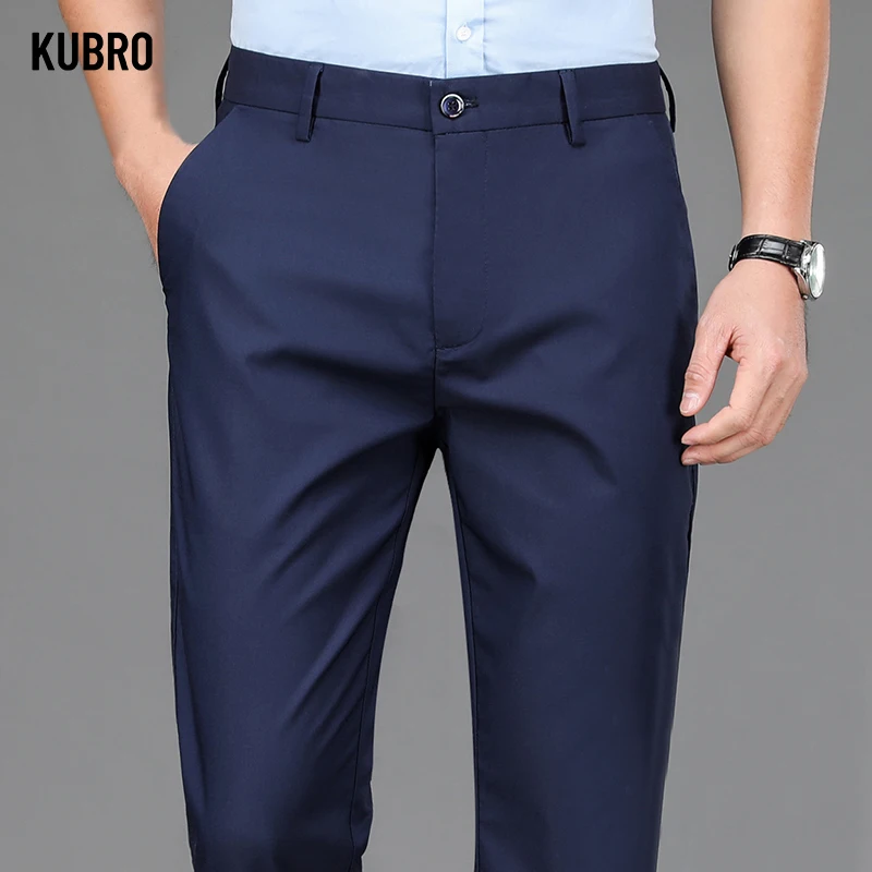 Male Smart Casual Pants Stretchy Sports Men's Fast Dry Trousers Spring Autumn Full Length Straight Office Black Navy Work Pants