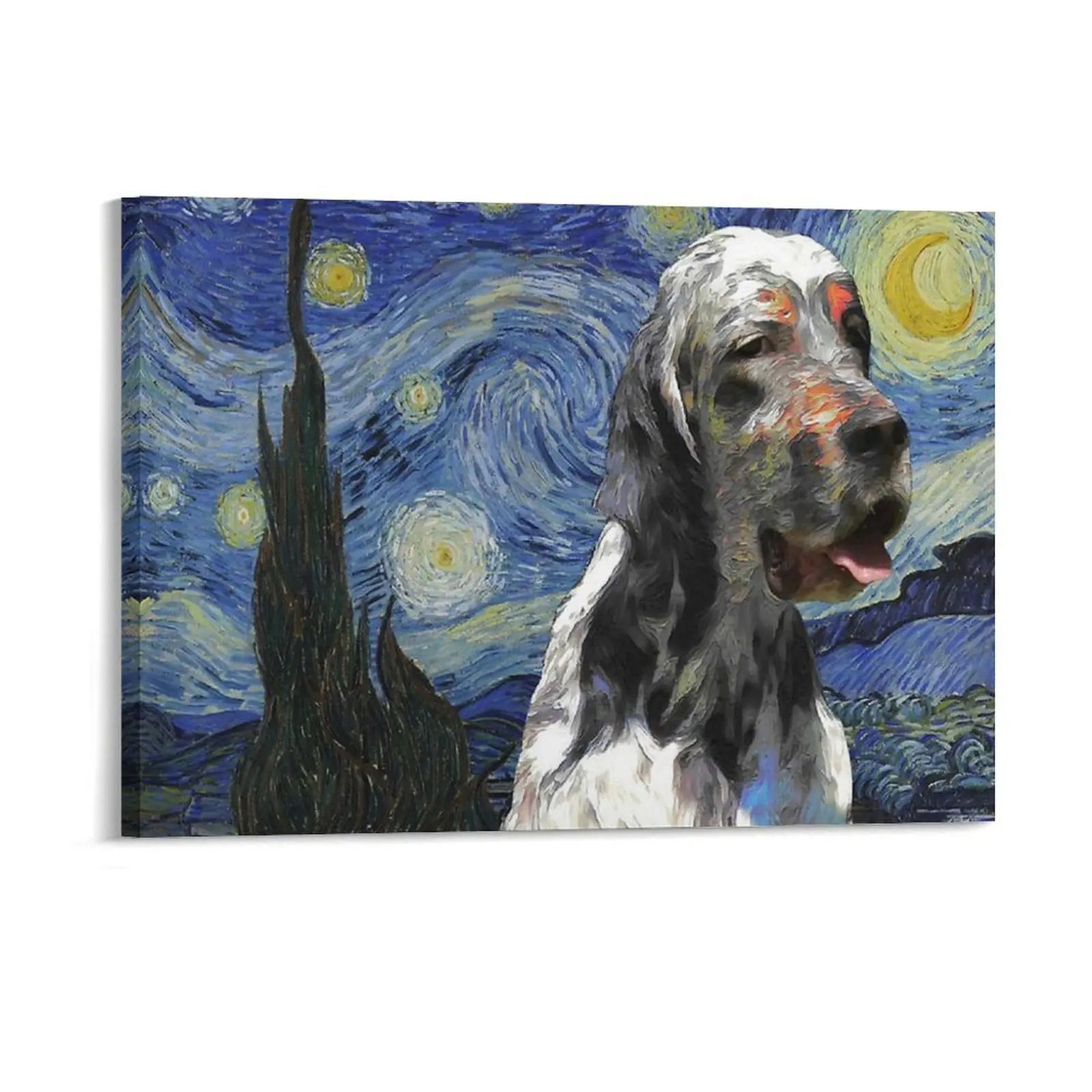 English Setter Starry Night Van Gogh Canvas Painting Garage Club Personalized Plaques Cinema Living Room Framed Wall Paintings