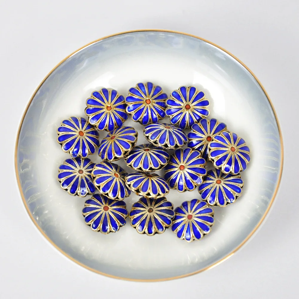 

High temperature burnt blue cloisonne beads 19mm twelve petals phoenix tail Hanfu cheongsam pressure placket tassel accessories