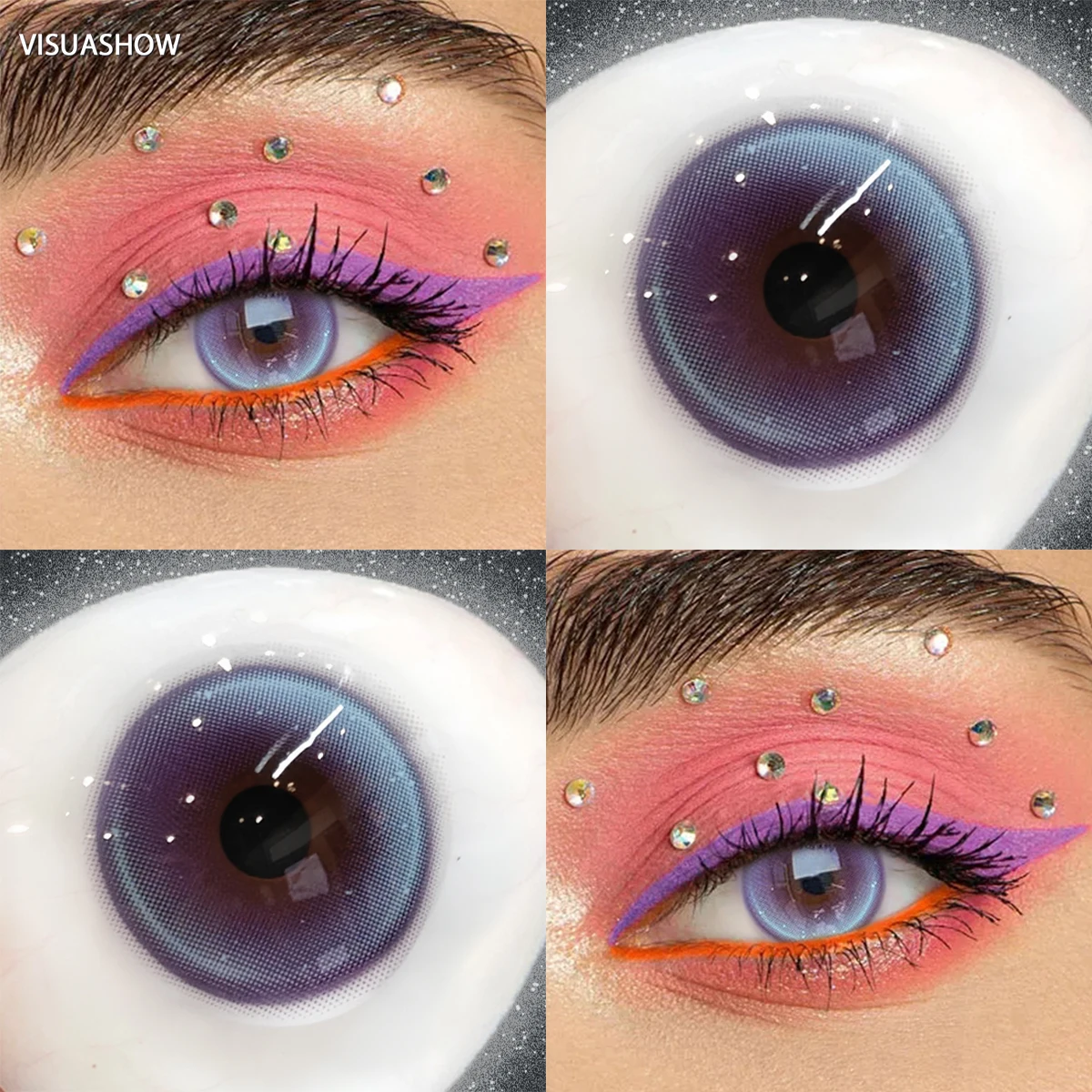 Visuashow 14,2mm Monaco Rot-Blaue Farbige Kontaktlinsen 1 Paar Halbjährige Mode-Schönheits-Farblinsen für Tägliches Party-Augen-Make-up – Detail 12