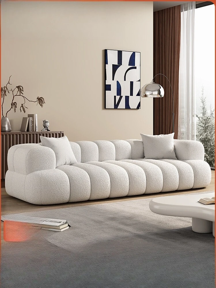 

French cream style fabric sofa small apartment living room modern simple home Internet celebrity marshmallow lamb wool sofa