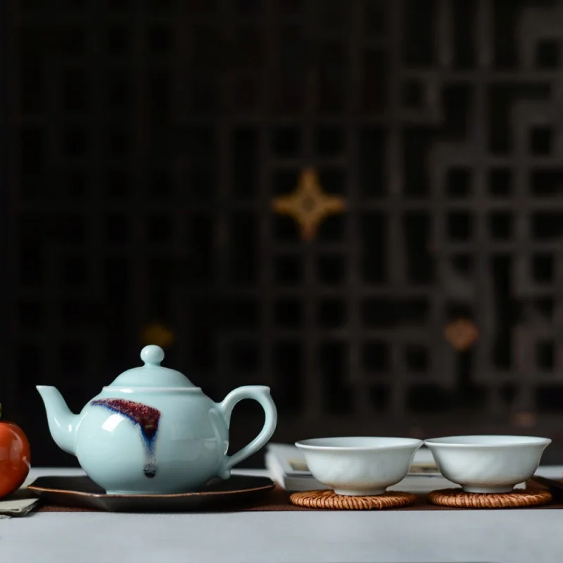 Hetang Hand Carved Shadow Blue Procelain Egg-Shell Porcelain Tea Cup Personal Master Single Cup Ceramic Tea Set Kung Fu Jade Por