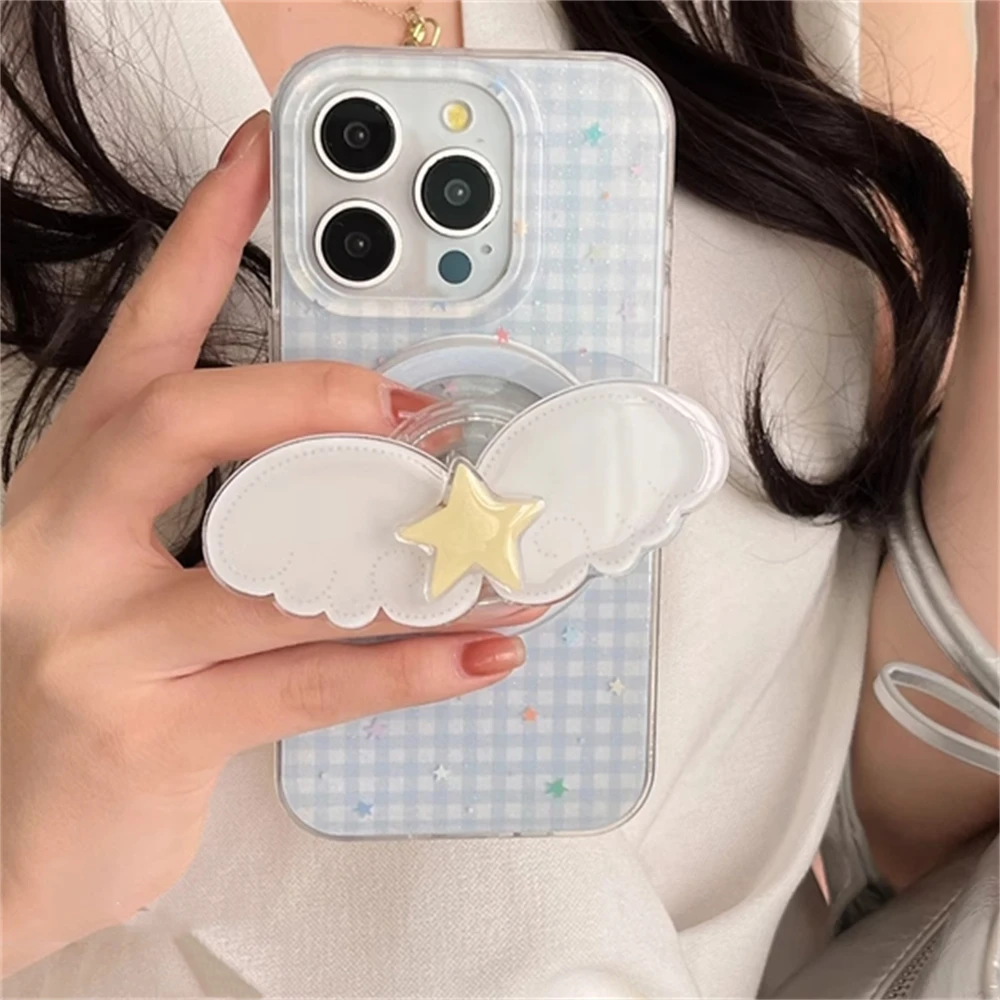

Cute Rotate White Wing Star Magnetic Holder Griptok Phone Stand Holder Support For iPhone Samsung For Magsafe Bracket