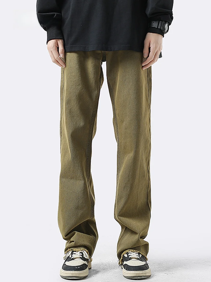 

American Retro Men's Wide Leg Jeans Micro Flared Denim Pants Military een Workwear Casual Long Trousers