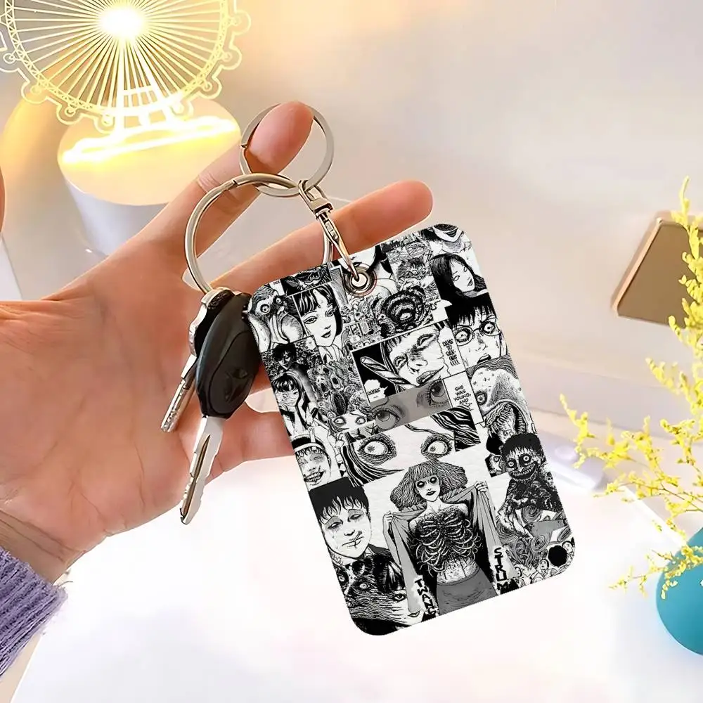 J-Junji I-Ito Art Sign Rectangle Keychain Card Holder, Badge Credit Card Holder, Student ID Card Holder, Bus Cards Cover