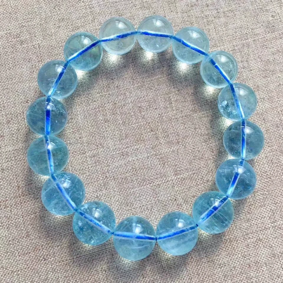 

Natural Blue Aquamarine Clear Round Beads Bracelet Aquamarine Women Men Best Stretch Jewelry 13mm AAAAAA