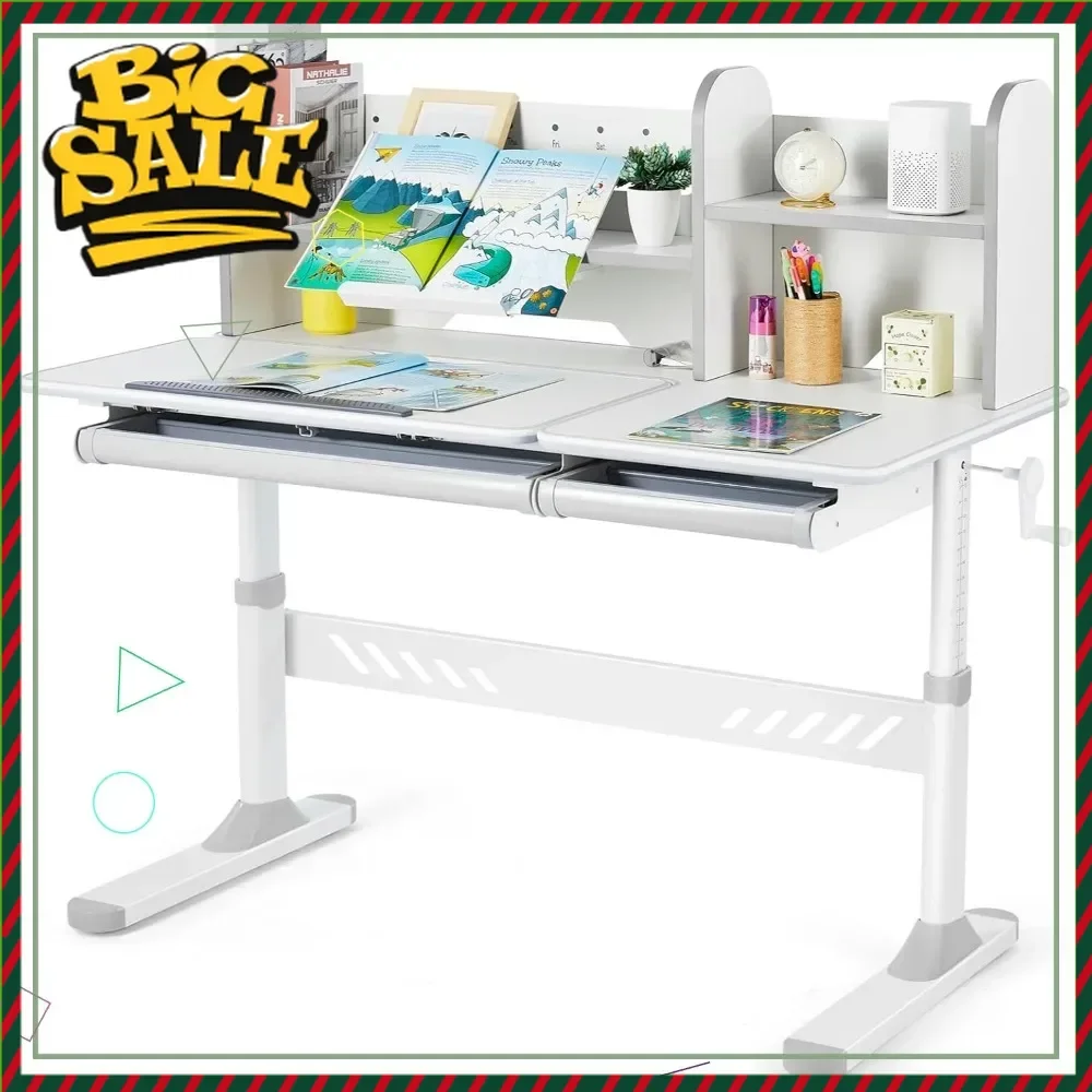 

Горячая распродажа: Регулируемый детский стол с выдвижной полкой и ящиками, эргономичный учебный стол шириной 47 дюймов, наклонная столешница для домашнего обучения (серый)