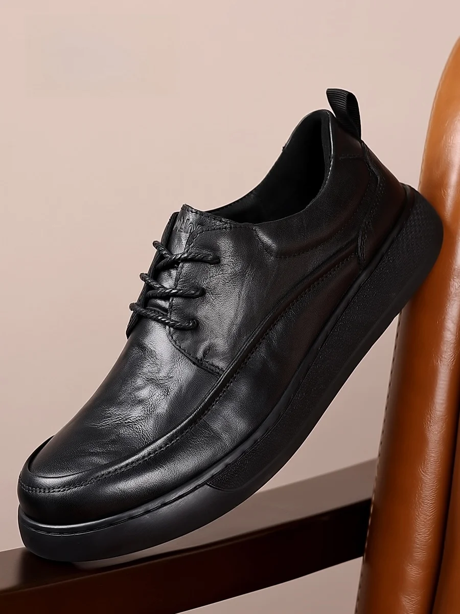 

Мужская кожа oes Busin Повседневная верхняя часть из воловьей кожи Bla Leather oes для осенне-зимних удобных неисправностей