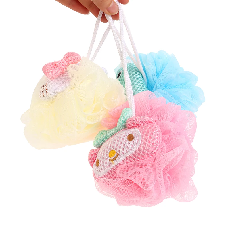 Sanrios Bath Flower Cute Cartoon Back Rubbing Shower Ball Soft Mesh Shower Sponge Balls For Girl Bathing Supplies