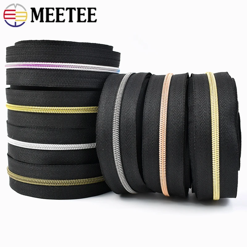 1-10Meters Meetee 3# 5# Nylon Zipper Tape Continuous Coil Zip Roll Bag Clothes Jacket Sewing Plastic Zips Repair Kit Accessories