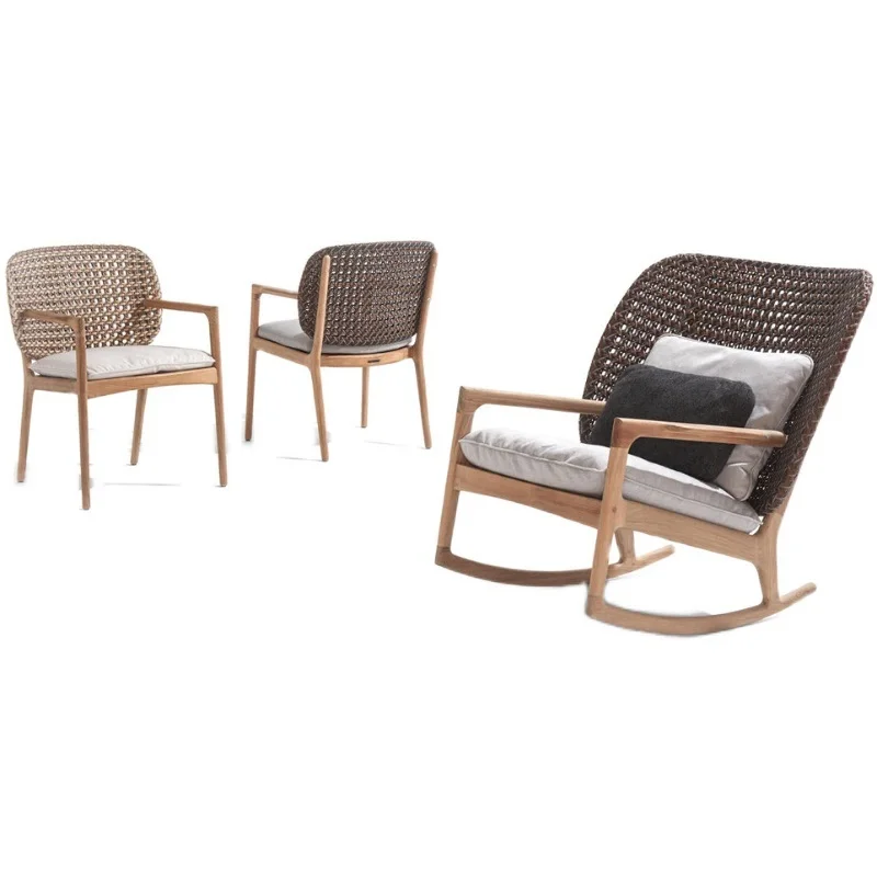 

Outdoor rocking chair, rattan woven sofa, solid wood, outdoor garden, courtyard furniture combination