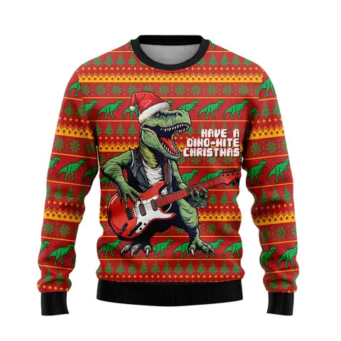 New In Funny Dinosaur Ugly Christmas Sweater Fashion Holiday Xmas 3D Printed Sweatshirt For Men Women Pullovers Round Neck Hoody