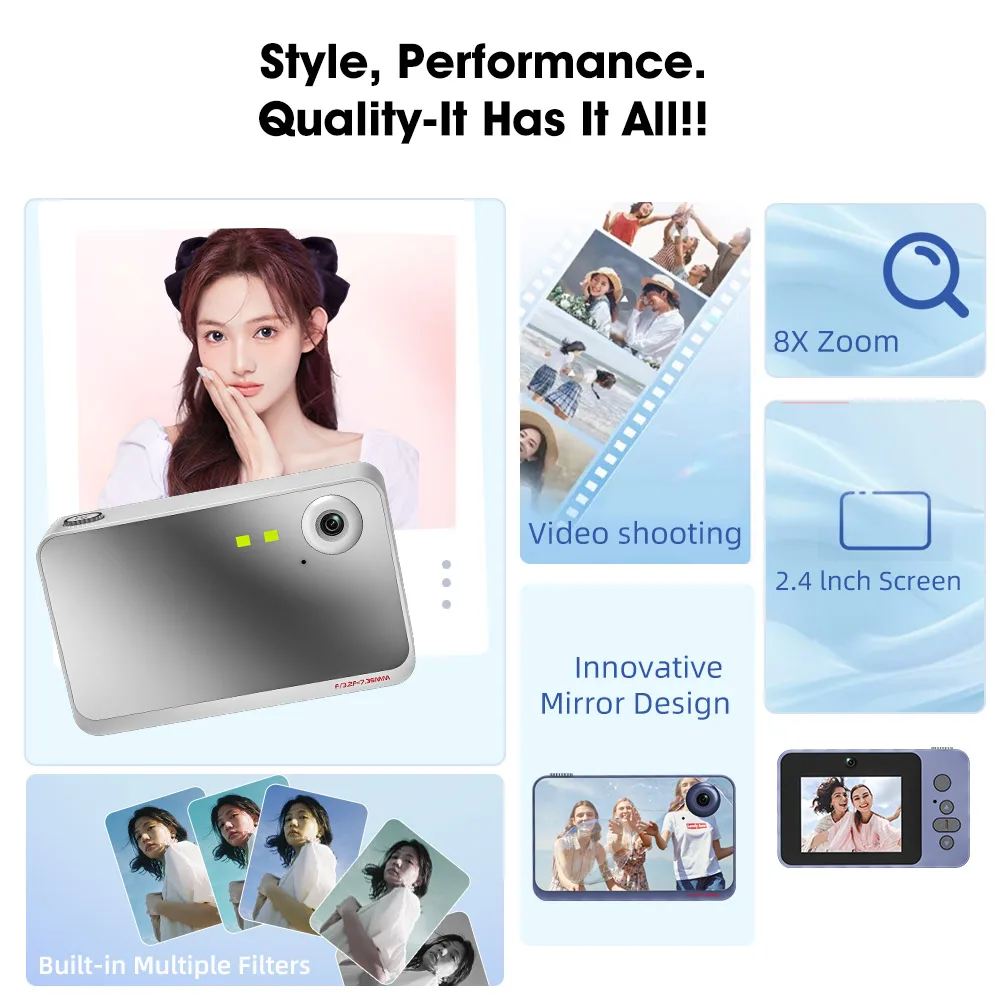 Selfie Digital Camera 4K Vlog 8X Zoom Travel Camera 1080 HD Cam for students Campus Entry-Level Photography Mini Retro CCD