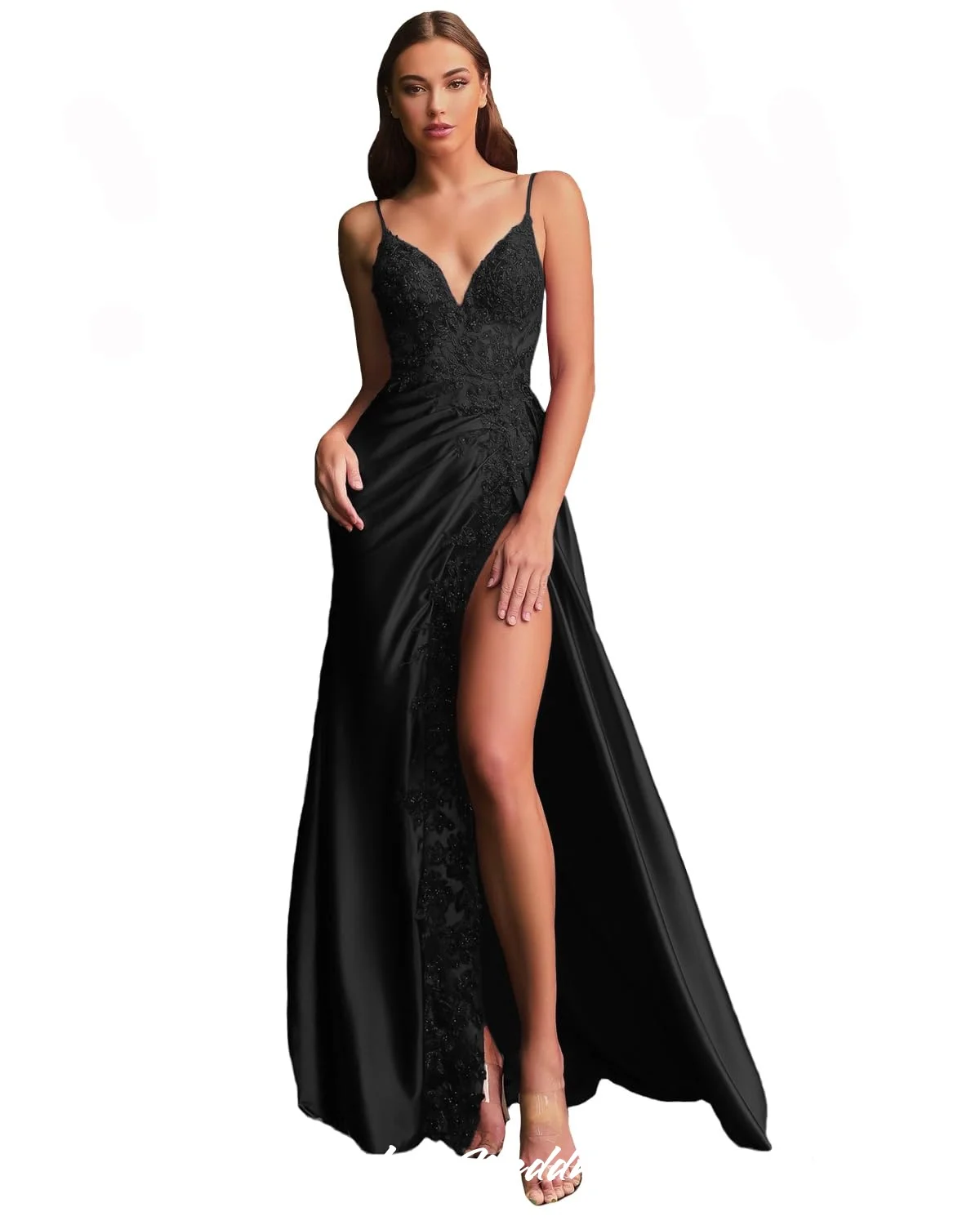 Spaghetti Straps V-Neck Women Evening Dress Mermaid Split Side Lace Appliques Sheer Corset Criss-cross Prom Dresses Customized