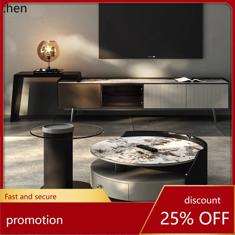 

HT coffee table combination modern simple and minimalist small apartment living room household telescopic rock slab TV cabinet